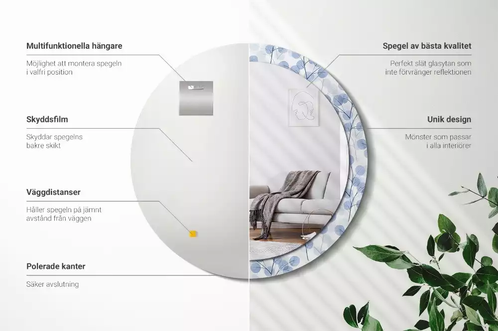 Lustro w ramie z nadrukiem z motywem gałęzi i liści