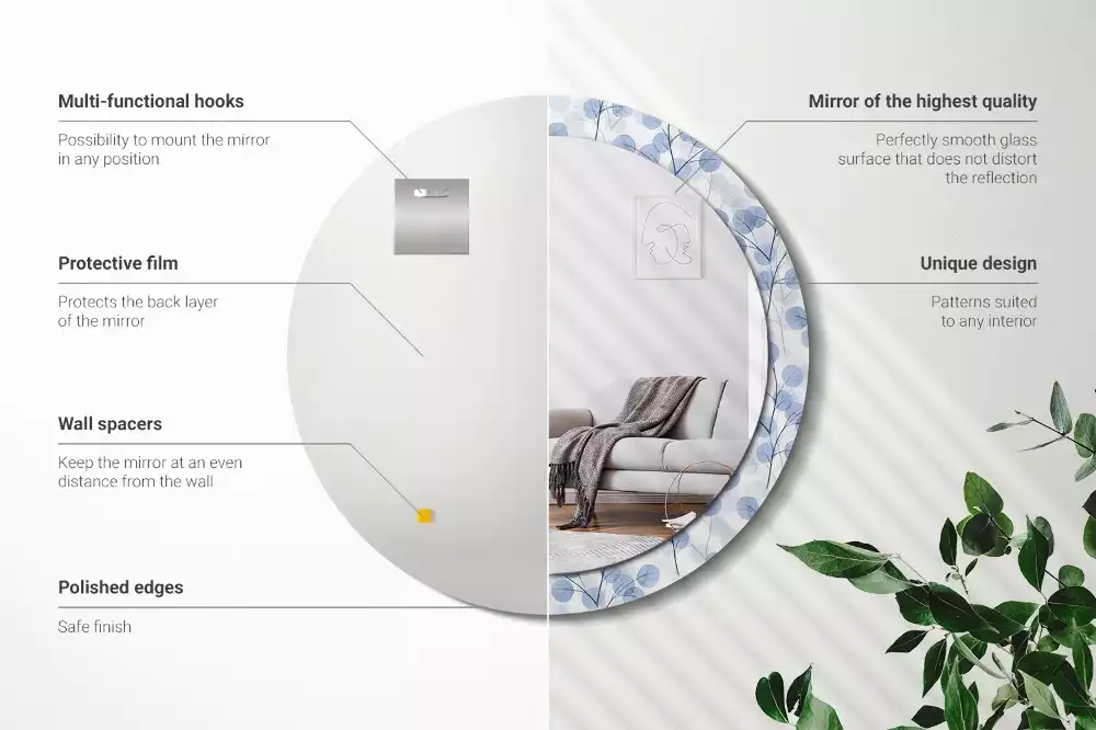 Lustro w ramie z nadrukiem z motywem gałęzi i liści