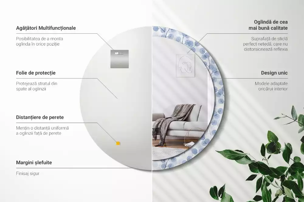 Lustro w ramie z nadrukiem z motywem gałęzi i liści