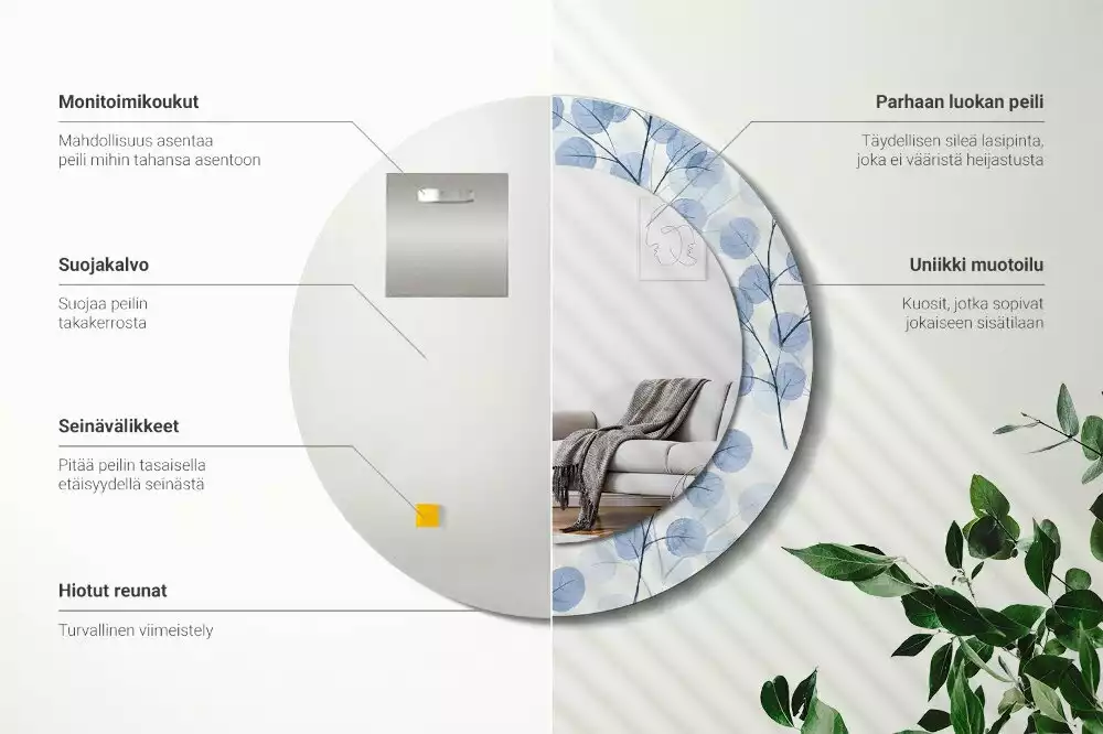 Lustro w ramie z nadrukiem z motywem gałęzi i liści