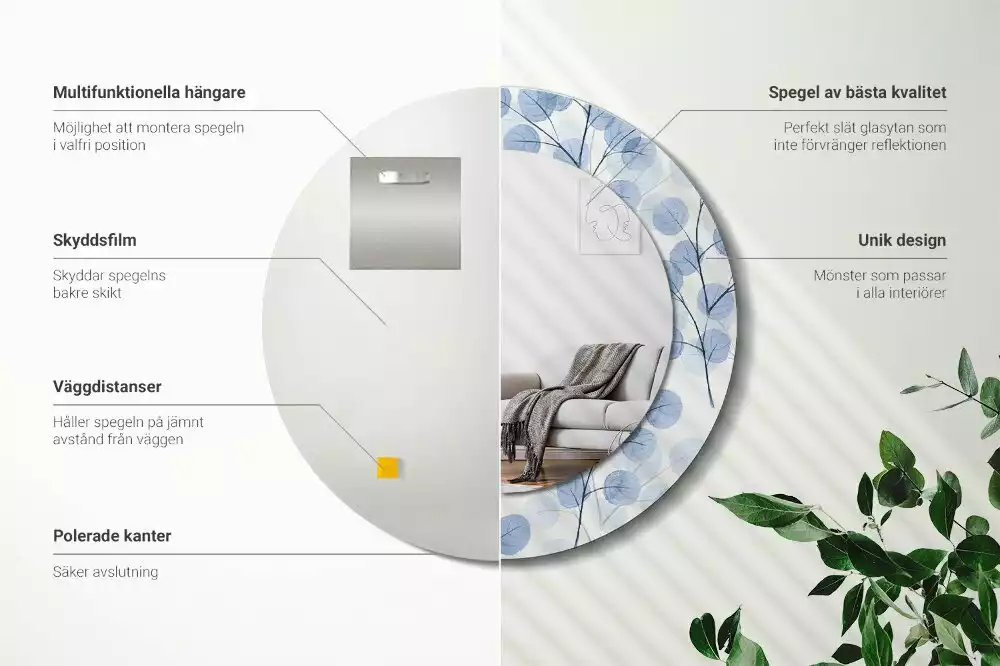 Lustro w ramie z nadrukiem z motywem gałęzi i liści