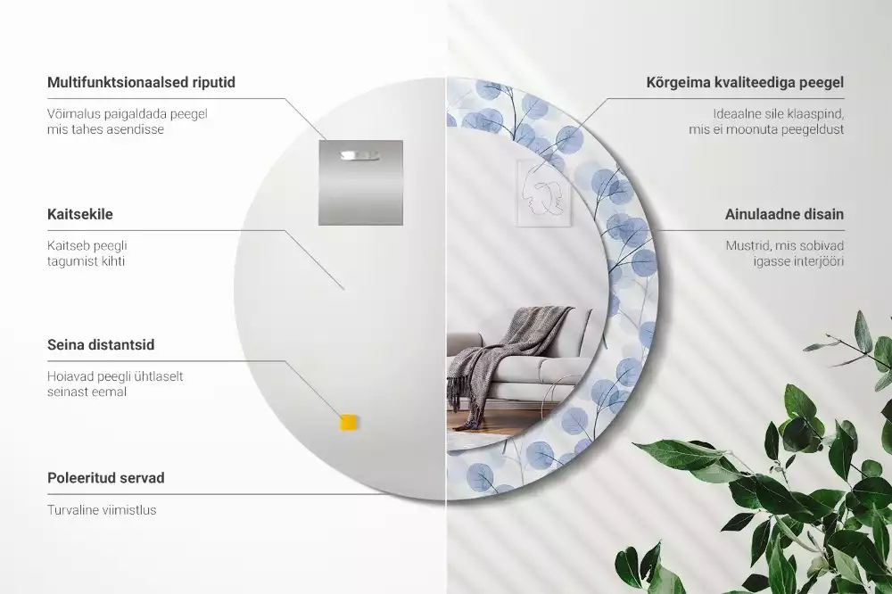 Lustro w ramie z nadrukiem z motywem gałęzi i liści