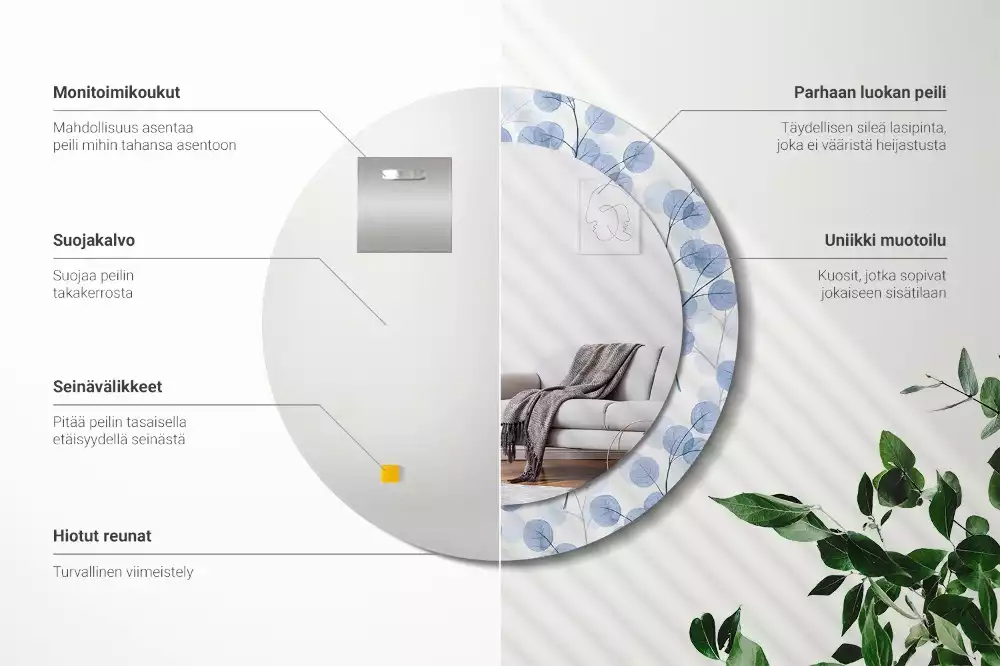 Lustro w ramie z nadrukiem z motywem gałęzi i liści