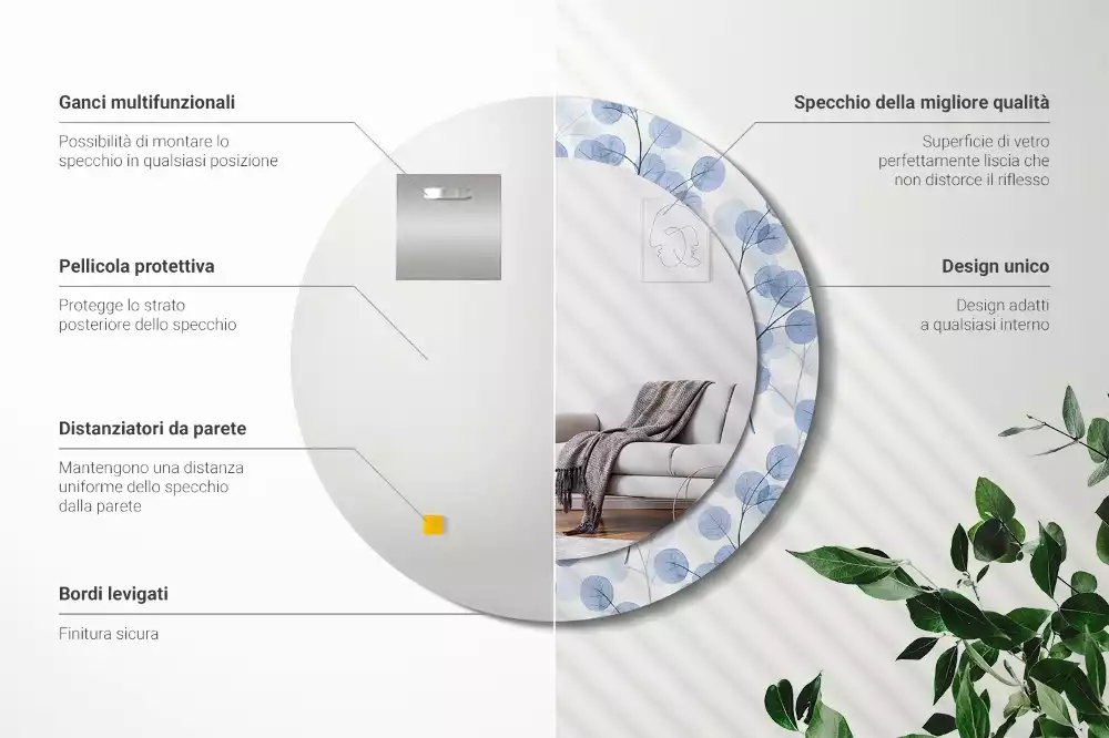 Lustro w ramie z nadrukiem z motywem gałęzi i liści