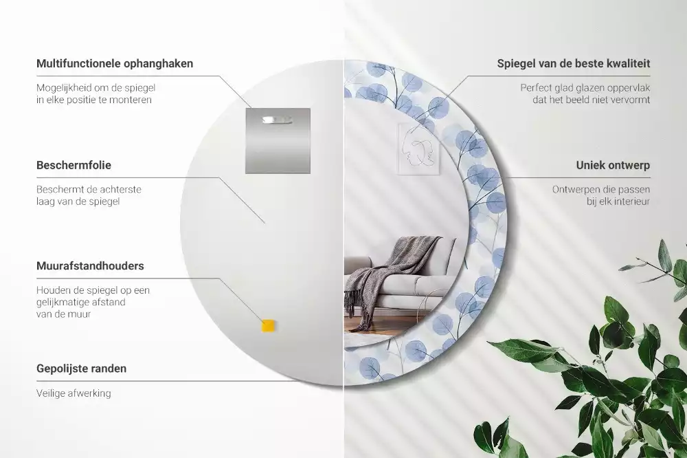 Lustro w ramie z nadrukiem z motywem gałęzi i liści