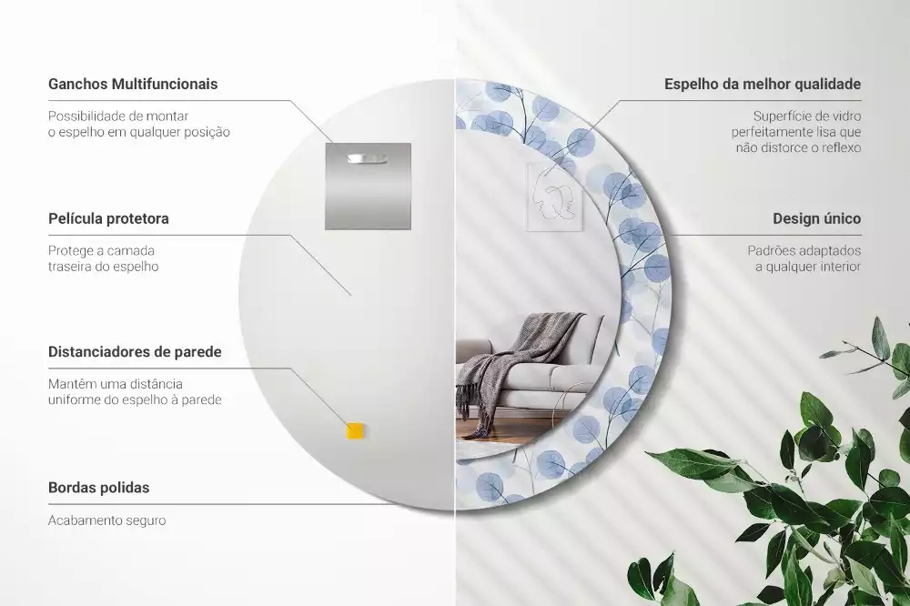 Lustro w ramie z nadrukiem z motywem gałęzi i liści