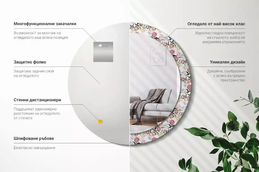 Lustro ścienne dekoracyjne z motywem pąków piwonii