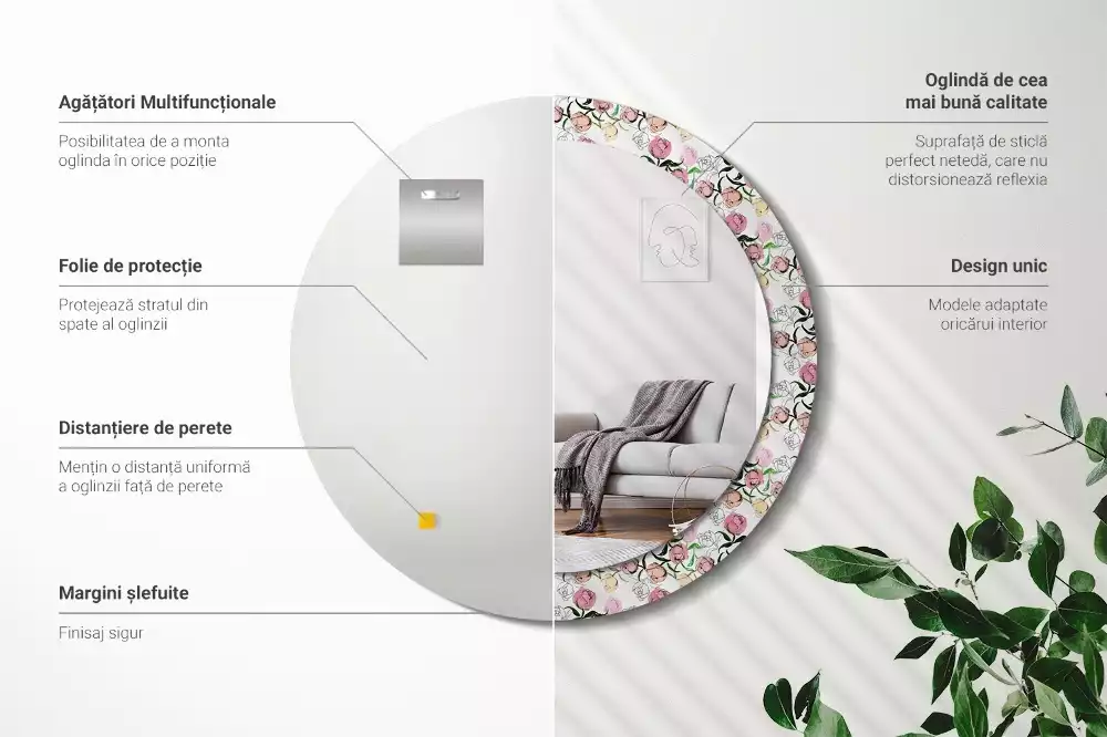 Lustro ścienne dekoracyjne z motywem pąków piwonii