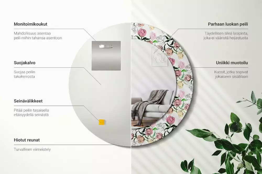 Lustro ścienne dekoracyjne z motywem pąków piwonii