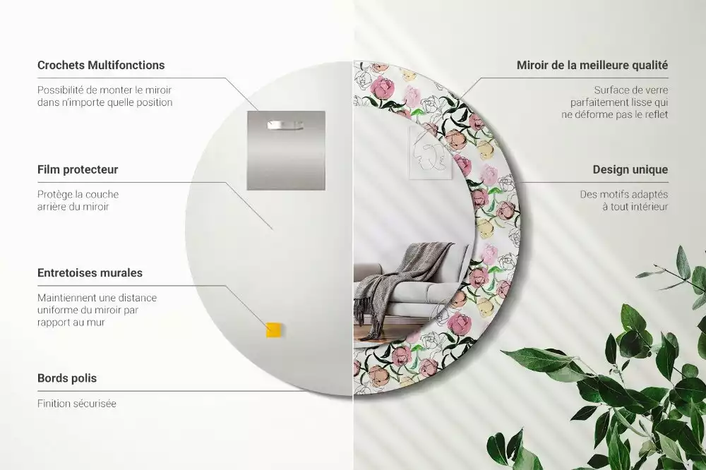 Lustro ścienne dekoracyjne z motywem pąków piwonii