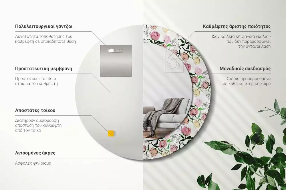 Lustro ścienne dekoracyjne z motywem pąków piwonii