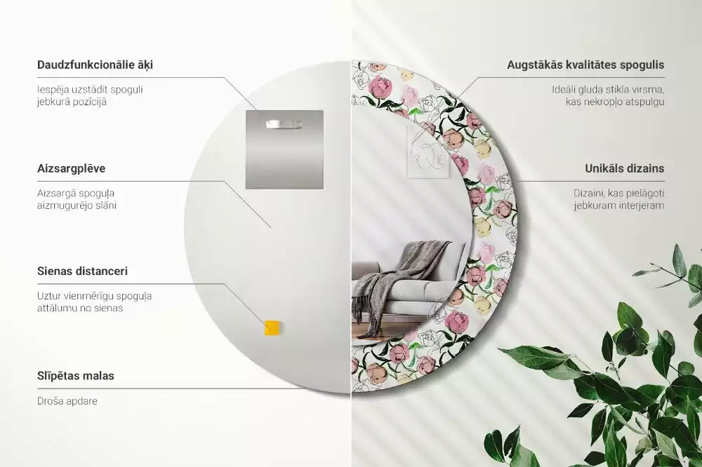 Lustro ścienne dekoracyjne z motywem pąków piwonii