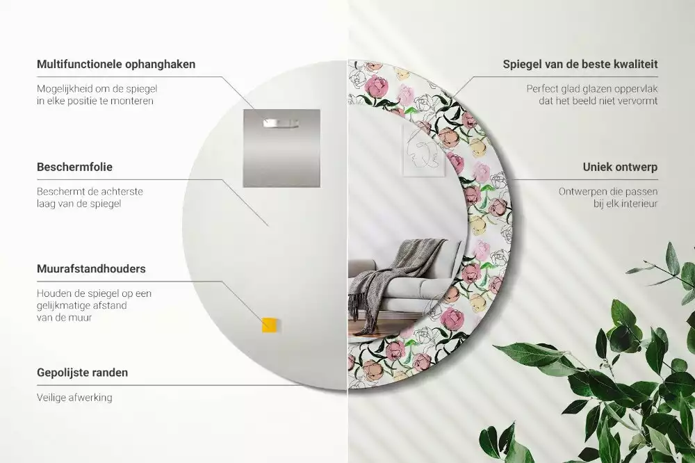 Lustro ścienne dekoracyjne z motywem pąków piwonii