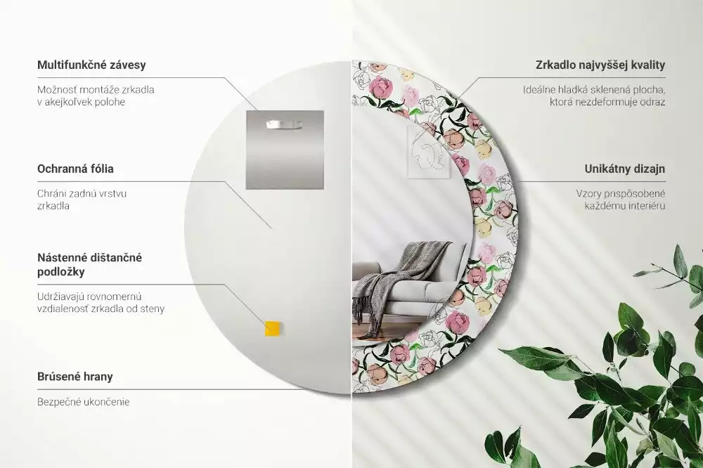 Lustro ścienne dekoracyjne z motywem pąków piwonii