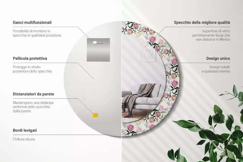 Lustro ścienne dekoracyjne z motywem pąków piwonii