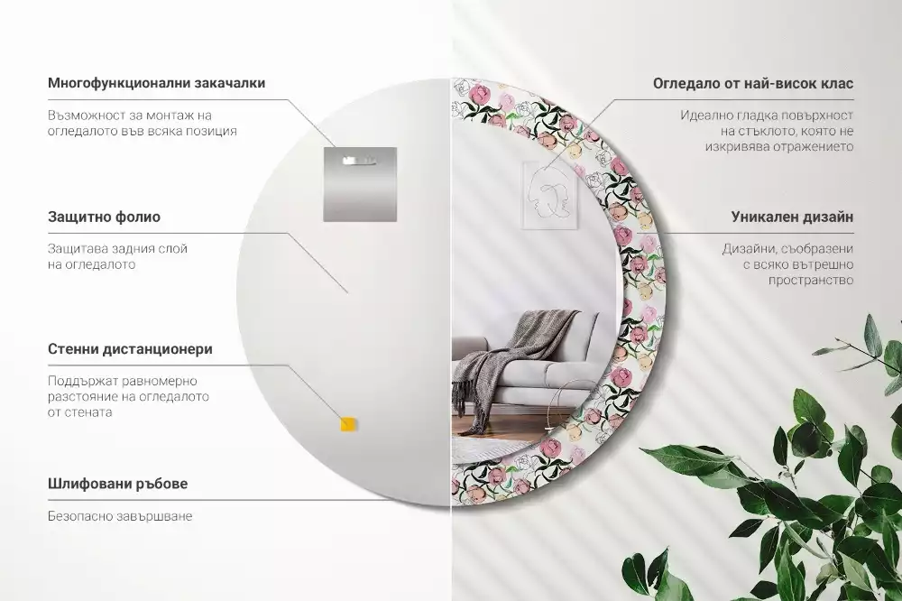 Lustro ścienne dekoracyjne z motywem pąków piwonii