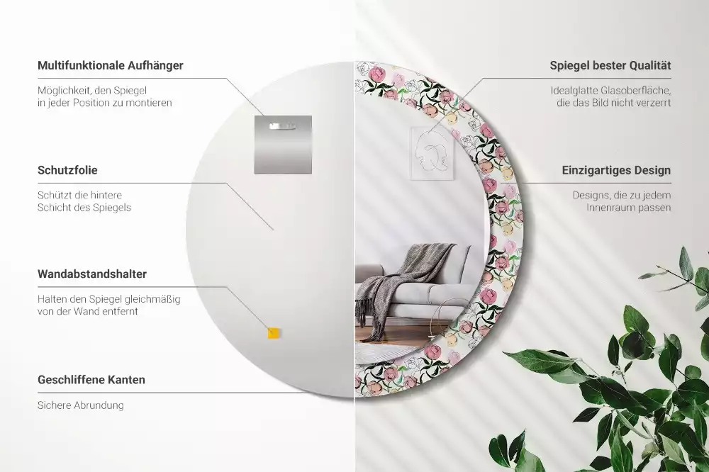 Lustro ścienne dekoracyjne z motywem pąków piwonii