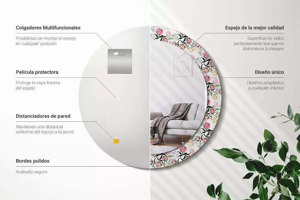 Lustro ścienne dekoracyjne z motywem pąków piwonii