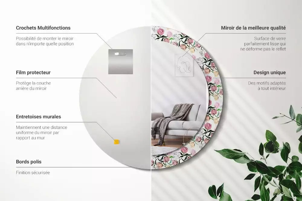 Lustro ścienne dekoracyjne z motywem pąków piwonii