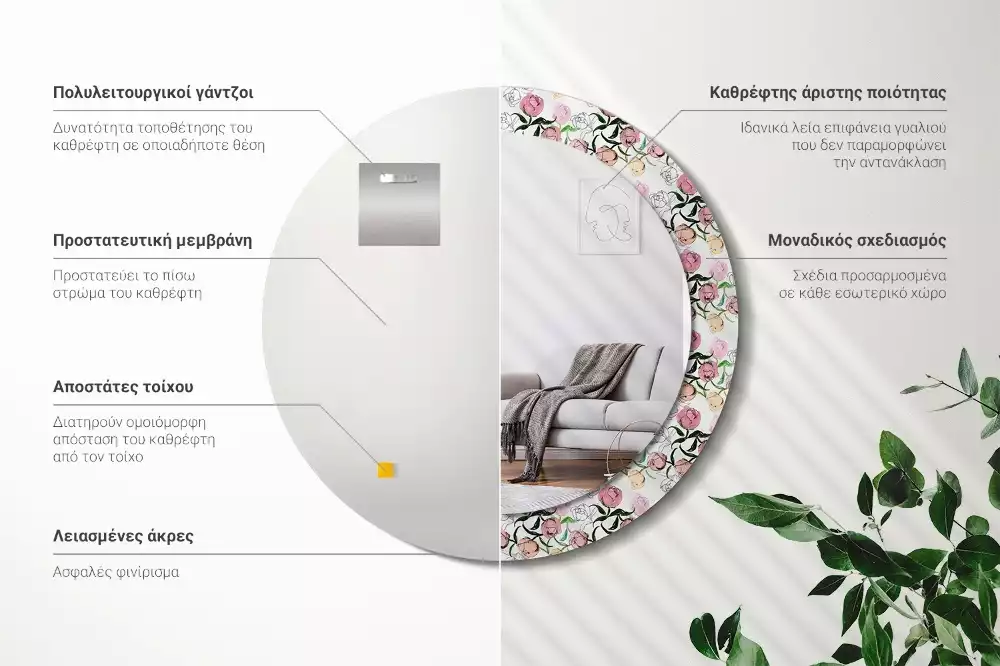 Lustro ścienne dekoracyjne z motywem pąków piwonii