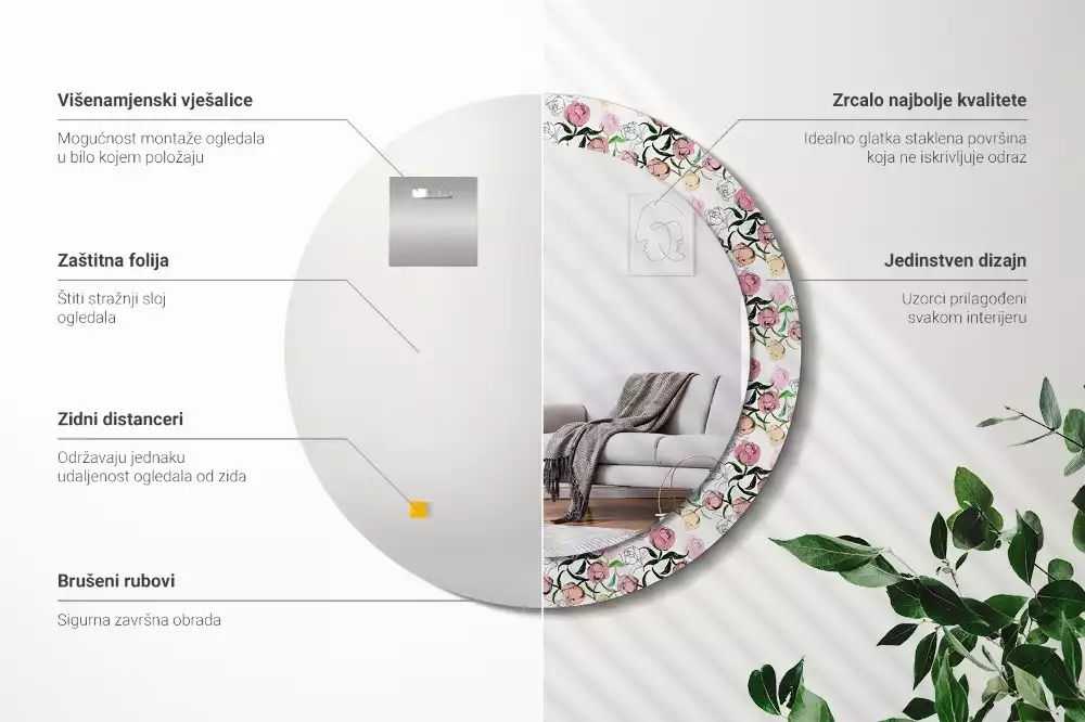 Lustro ścienne dekoracyjne z motywem pąków piwonii