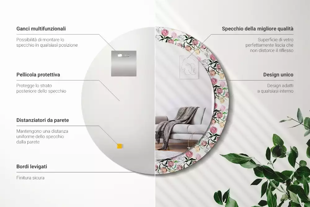 Lustro ścienne dekoracyjne z motywem pąków piwonii