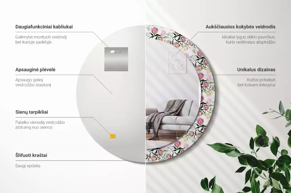 Lustro ścienne dekoracyjne z motywem pąków piwonii