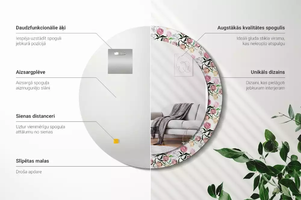 Lustro ścienne dekoracyjne z motywem pąków piwonii