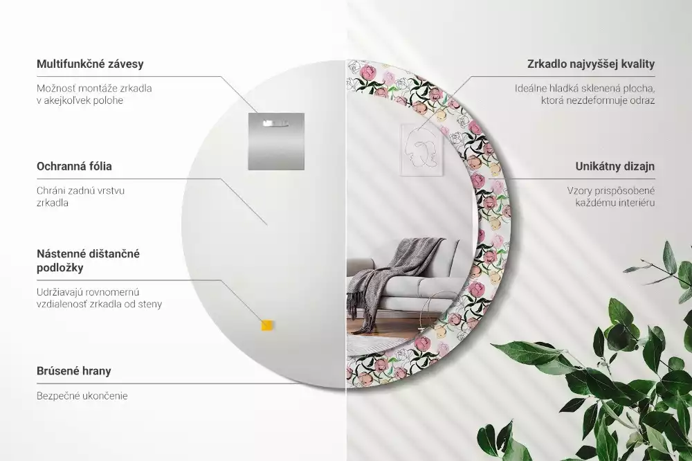 Lustro ścienne dekoracyjne z motywem pąków piwonii