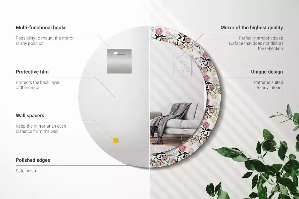 Lustro ścienne dekoracyjne z motywem pąków piwonii