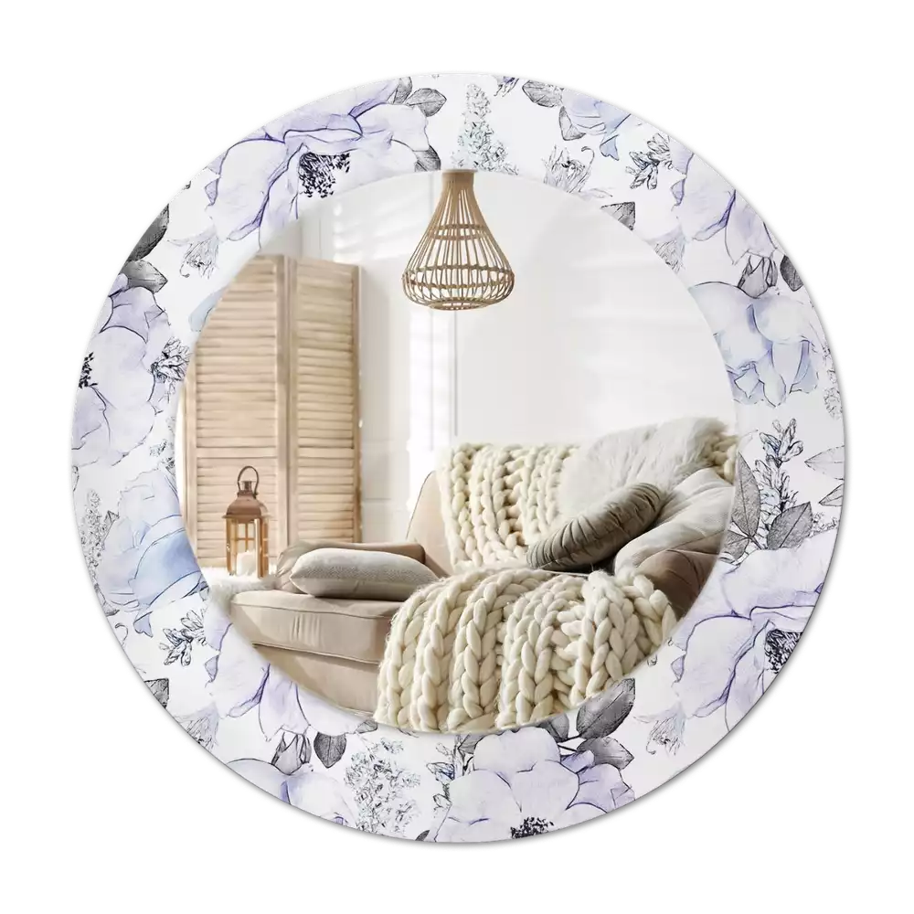 Lustro z okrągłą ramką i nadrukiem niebieskich róż