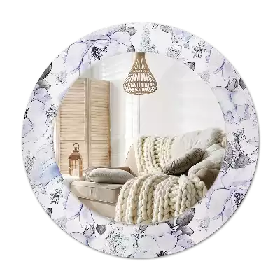 Lustro z okrągłą ramką i nadrukiem niebieskich róż