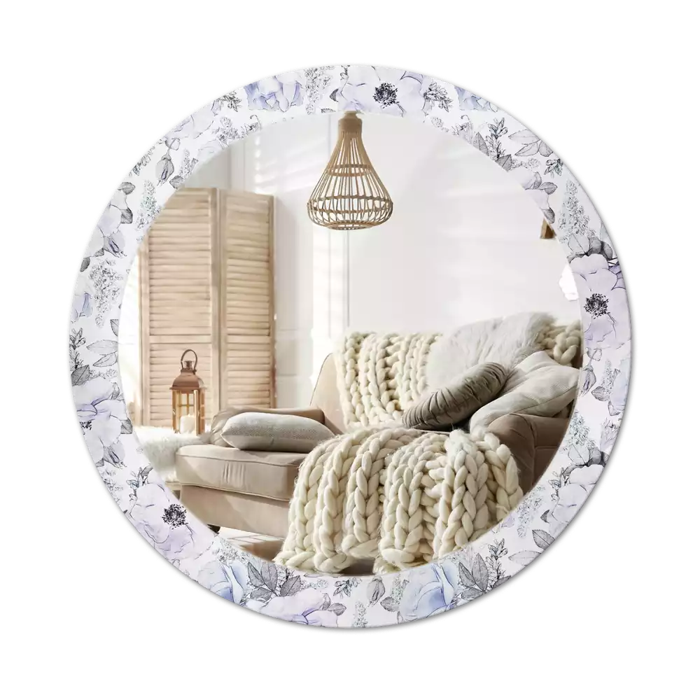 Lustro z okrągłą ramką i nadrukiem niebieskich róż