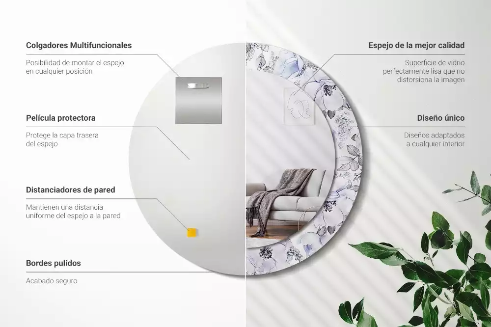 Lustro z okrągłą ramką i nadrukiem niebieskich róż