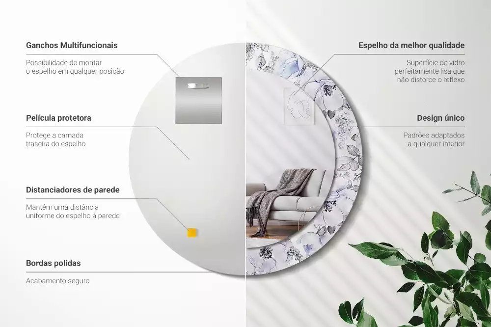 Lustro z okrągłą ramką i nadrukiem niebieskich róż