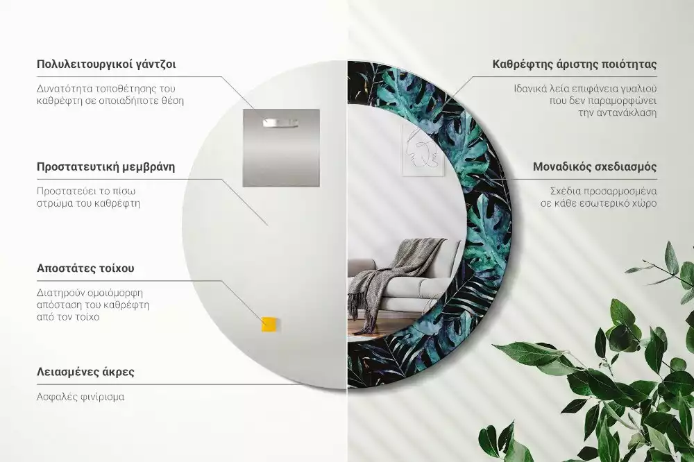 Lustro z drukowaną ramką w motywie egzotycznych liści