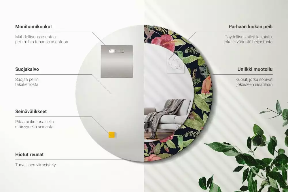 Lustro ścienne dekoracyjne w kształcie koła z motywem kwiatów hibiskusa