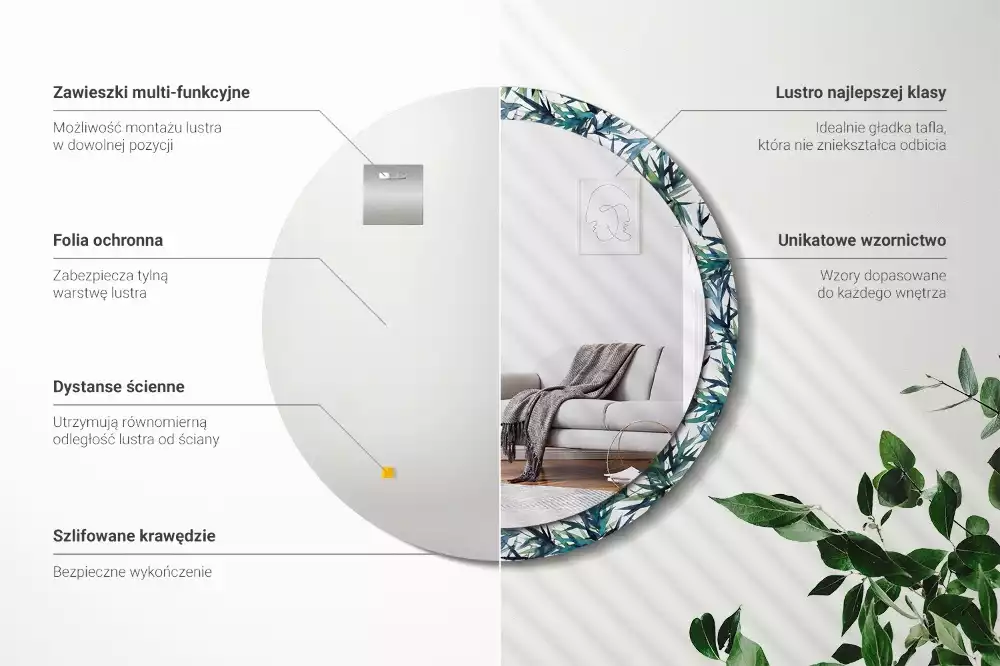 Lustro ścienne dekoracyjne z motywem niebieskich palm