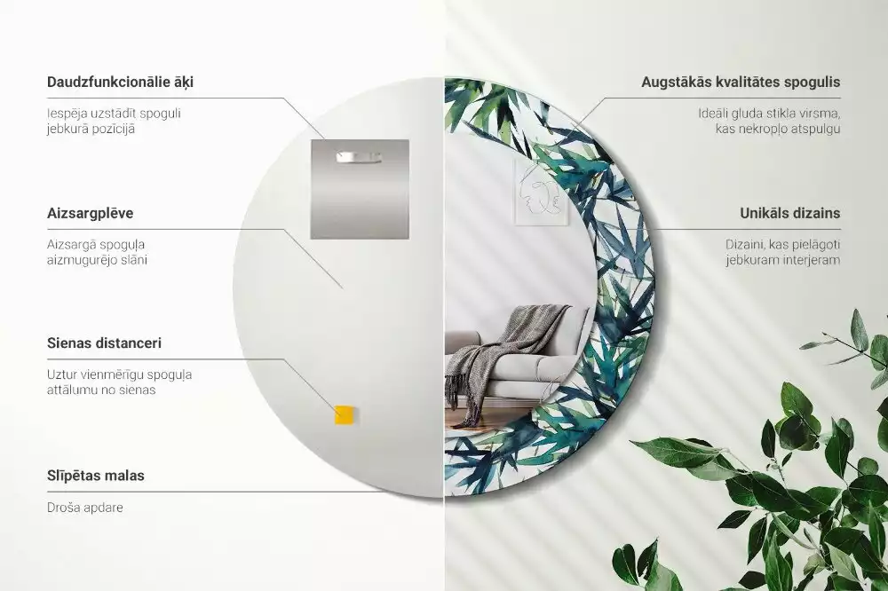 Lustro ścienne dekoracyjne z motywem niebieskich palm