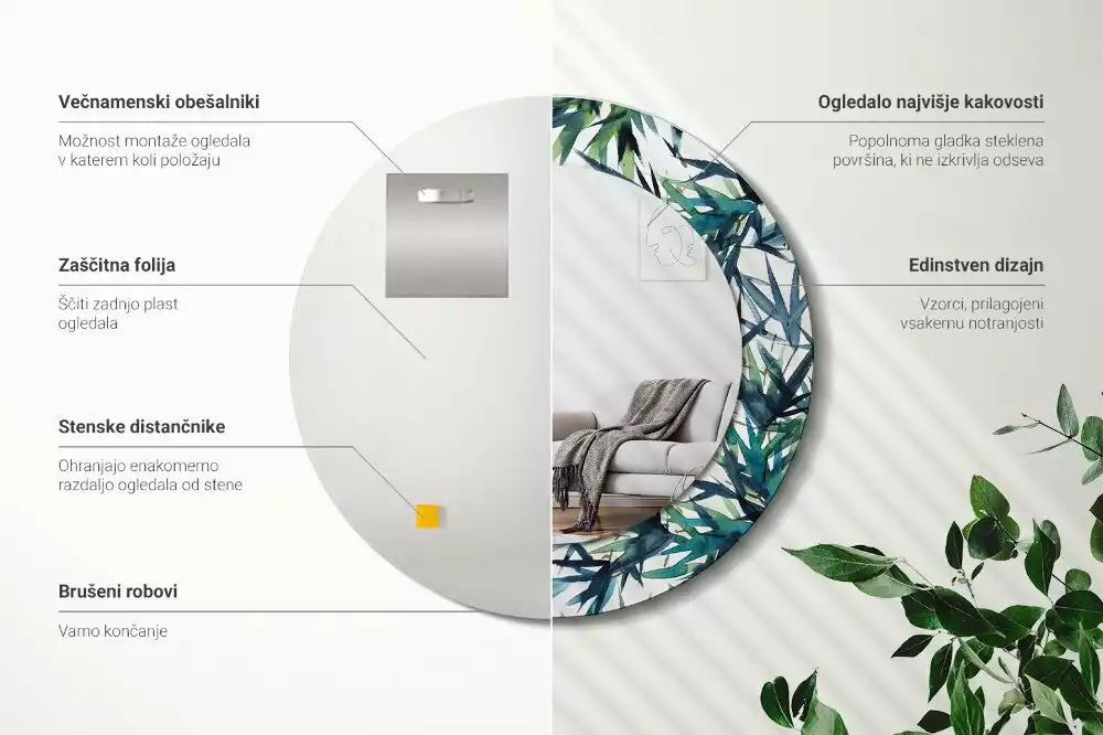 Lustro ścienne dekoracyjne z motywem niebieskich palm