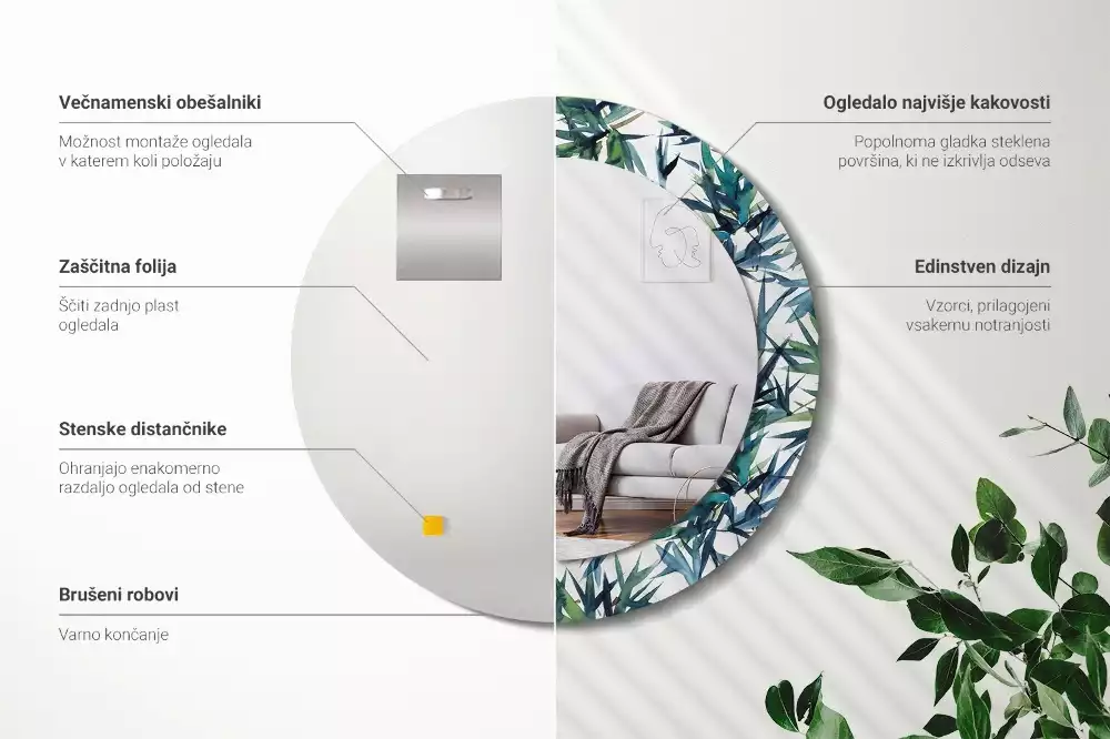 Lustro ścienne dekoracyjne z motywem niebieskich palm