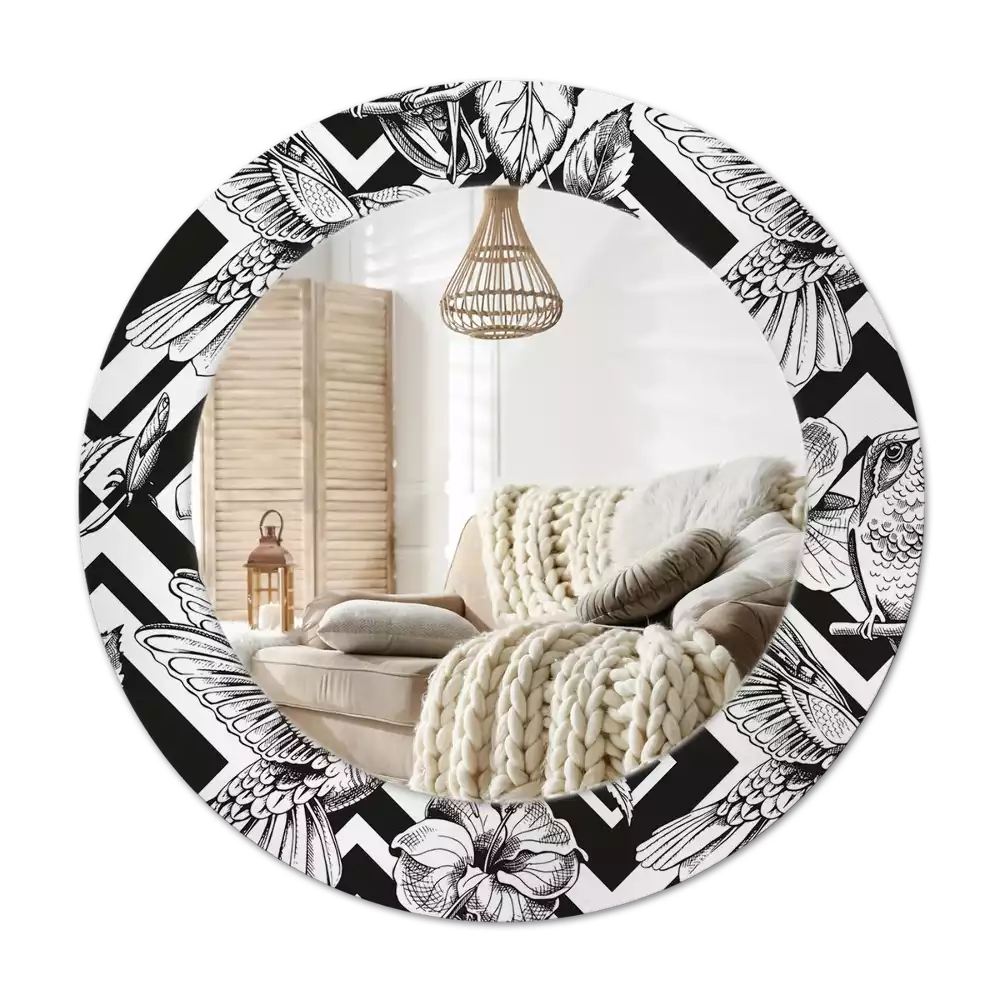 Lustro ścienne dekoracyjne w kształcie koła z motywem kolibrów