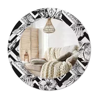 Lustro ścienne dekoracyjne w kształcie koła z motywem kolibrów