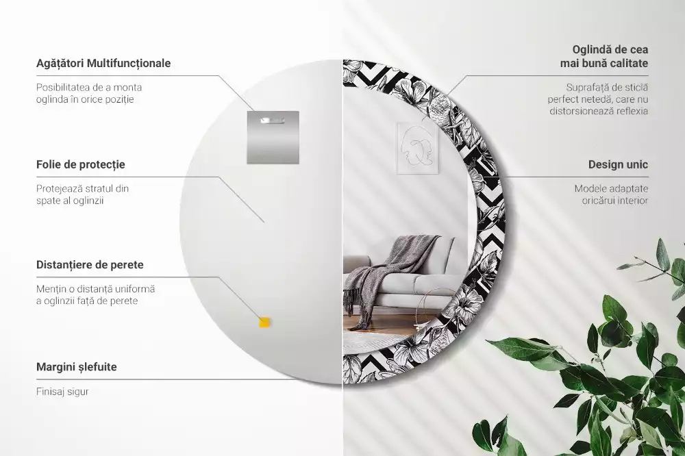 Lustro ścienne dekoracyjne w kształcie koła z motywem kolibrów