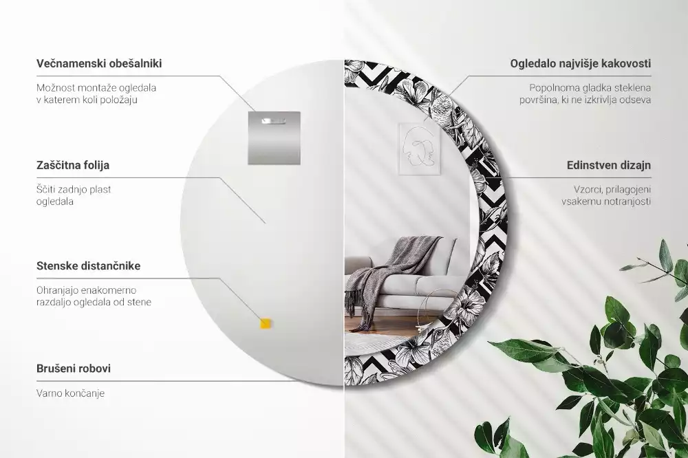 Lustro ścienne dekoracyjne w kształcie koła z motywem kolibrów