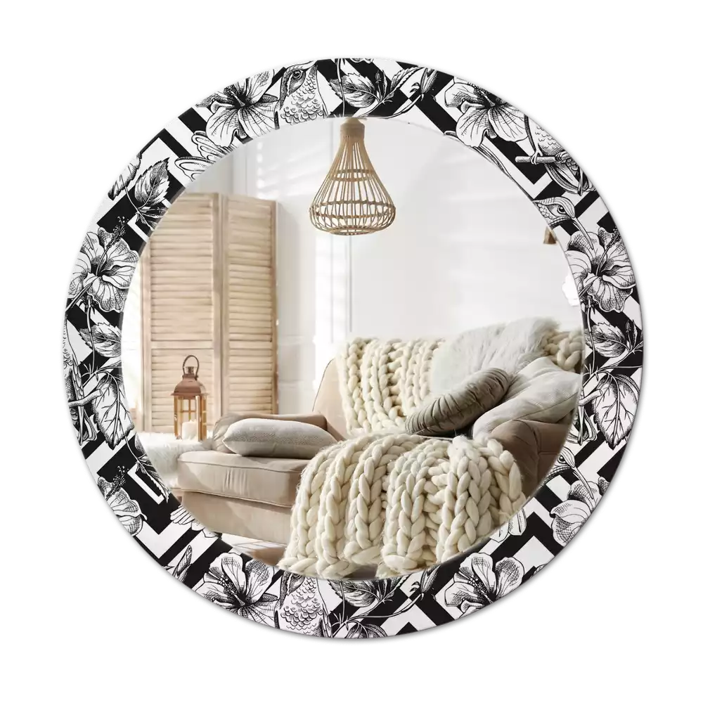 Lustro ścienne dekoracyjne w kształcie koła z motywem kolibrów