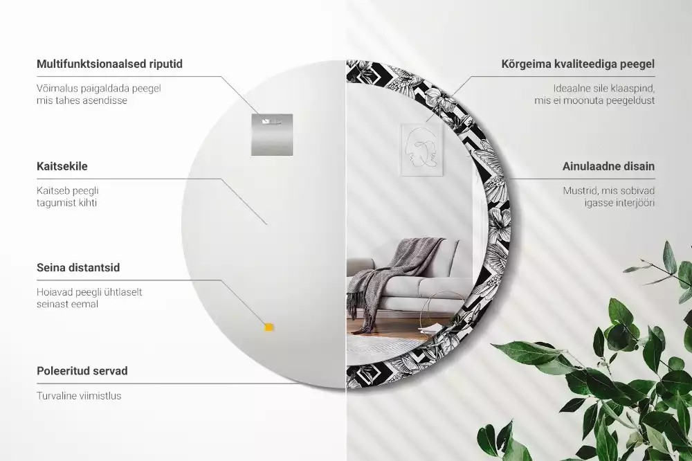 Lustro ścienne dekoracyjne w kształcie koła z motywem kolibrów