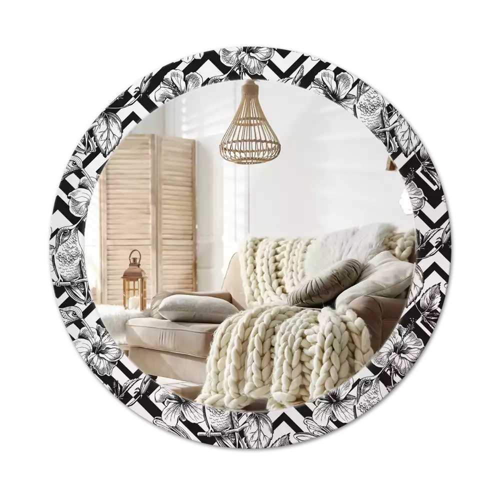 Lustro ścienne dekoracyjne w kształcie koła z motywem kolibrów