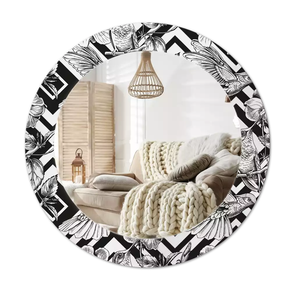 Lustro ścienne dekoracyjne w kształcie koła z motywem kolibrów