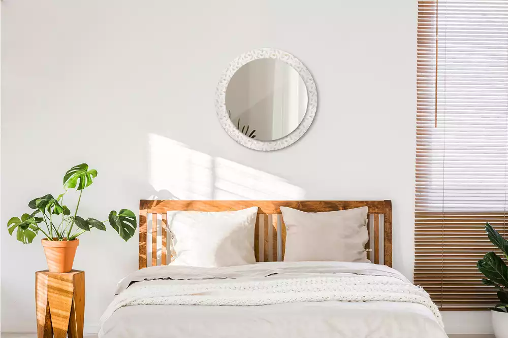 Lustro ścienne dekoracyjne w kształcie okręgu z motywem ptasich piór